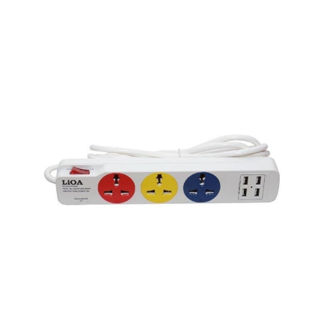 Ô cắm điện đa năng Lioa 3DN4A12W - 03 chấu + 04 cổng USB-A