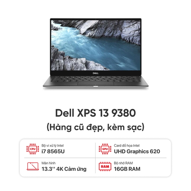Laptop Dell XPS 13 9380 / I7 8565U / 16GB RAM / 256 GB SSD / Màn 13.3 inch 4K Cảm ứng / Kèm sạc - Hàng cũ đẹp