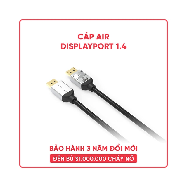 Cáp air Displayport 2.1 Feeltek CADP180M211F vỏ kim loại hỗ trợ 8k@60hz + 4k@144hz - dài 1.8m