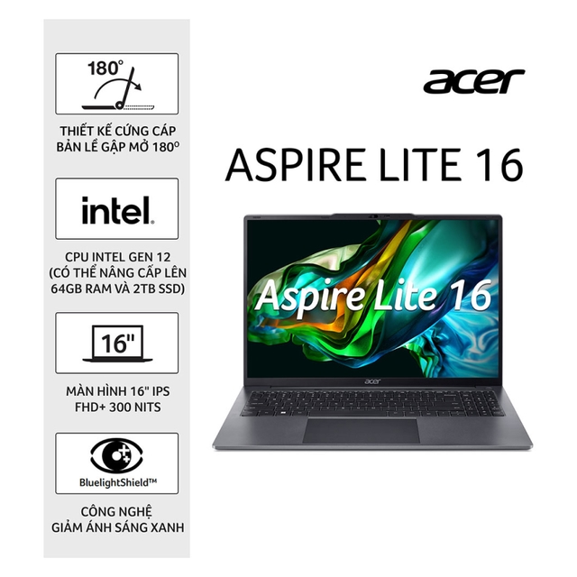 Laptop Acer Aspire Lite AL16-51P-596H (NX.KWZSV.002) (i5 1235U/8GB/512GB SSD/16 inch  WUXGA/Win 11/Xám)