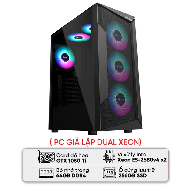 PC GIẢ LẬP DUAL XEON (E5-2680 V4/X99/64GB RAM/256GB SSD/GTX 1050Ti/750W)