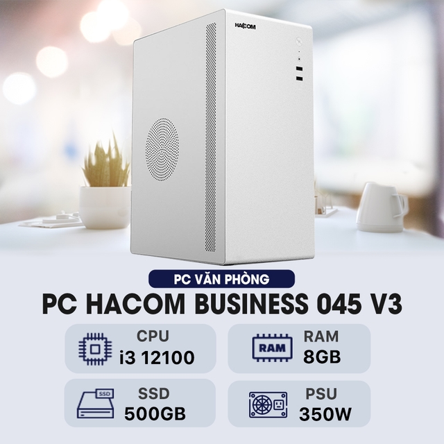 PC HACOM BUSINESS 045 V3 ( Intel i3 12100/8GB RAM/500 GB SSD/ White)
