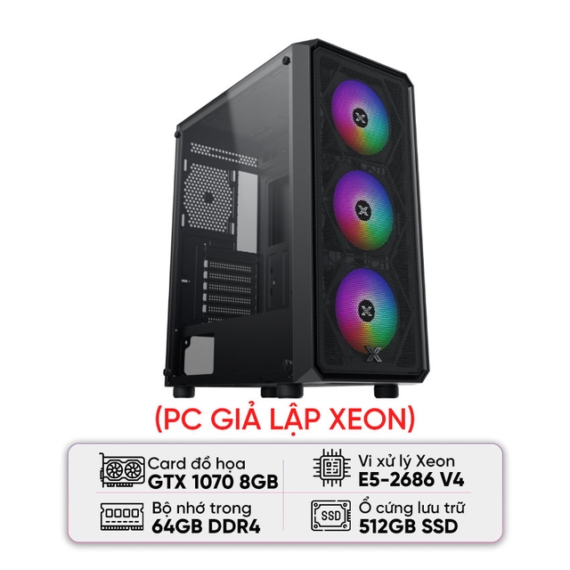 PC GIẢ LẬP DUAL XEON (E5-2686 V4/X99/64B RAM/512GB SSD/GTX 1070/750W)
