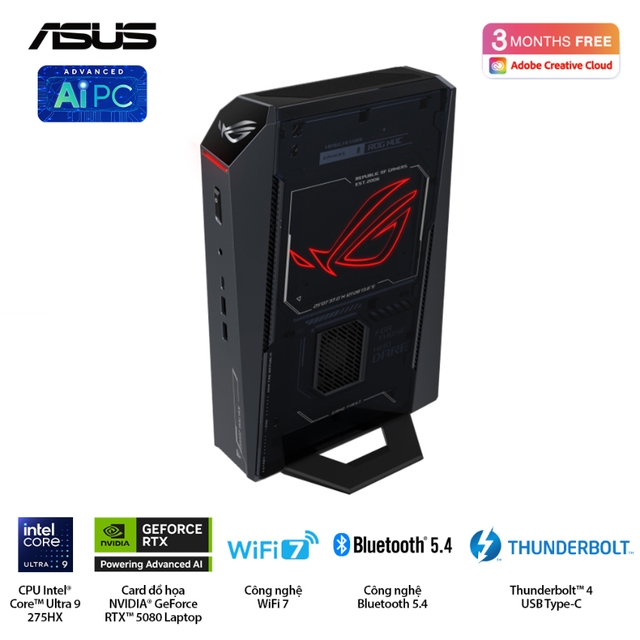 Bộ Mini PC Asus NUC ROG RNUC15JNK9X289A0 (Ultra 9 275HX/RTX5080/16GB x2 DDR5-6400/1TB M.2 2280 NVMe SSD/Wi-Fi 7/Win11)