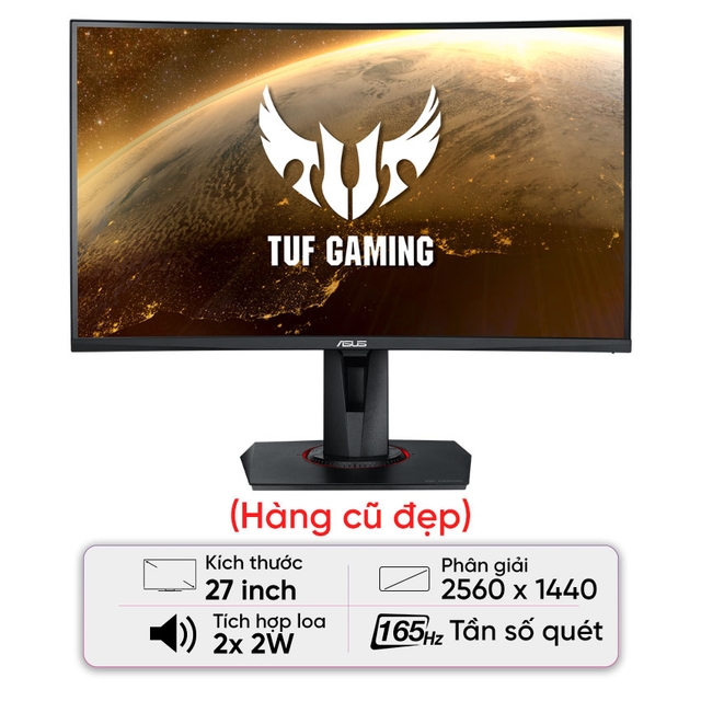 Màn hình cong Gaming ASUS TUF VG27WQ (27inch/QHD/165Hz/1ms/Loa) - Cũ đẹp (Không vỏ hộp, kèm dây nguồn + cáp DP)