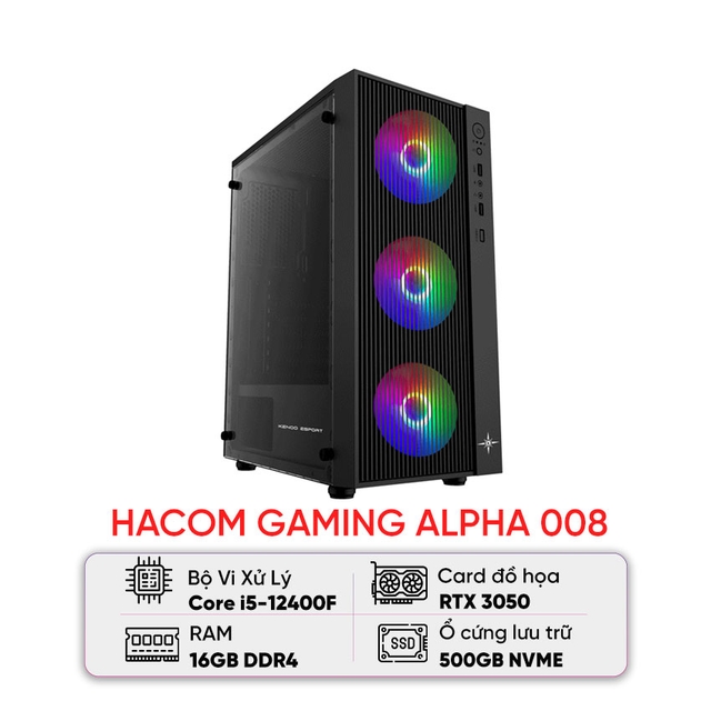 PC HACOM GAMING ALPHA 008 (I5 12400F/H610/16GB RAM/500GB SSD/RTX 3050)