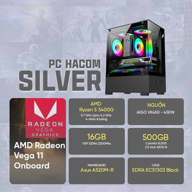 PC HACOM SILVER ( Ryzen 3400G / Rx Vega 11 ) BUNDLE