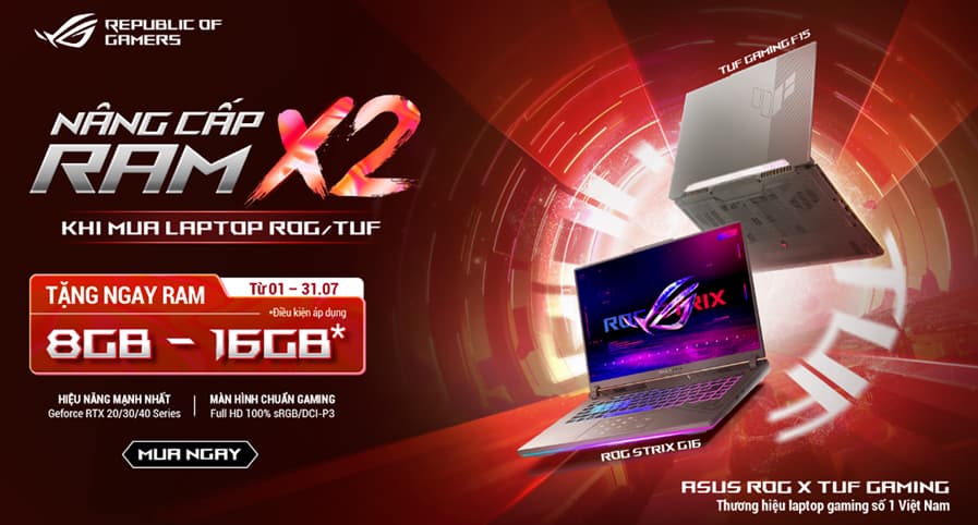 Nâng cấp RAM x2 khi mua Laptop TUF tại HACOM