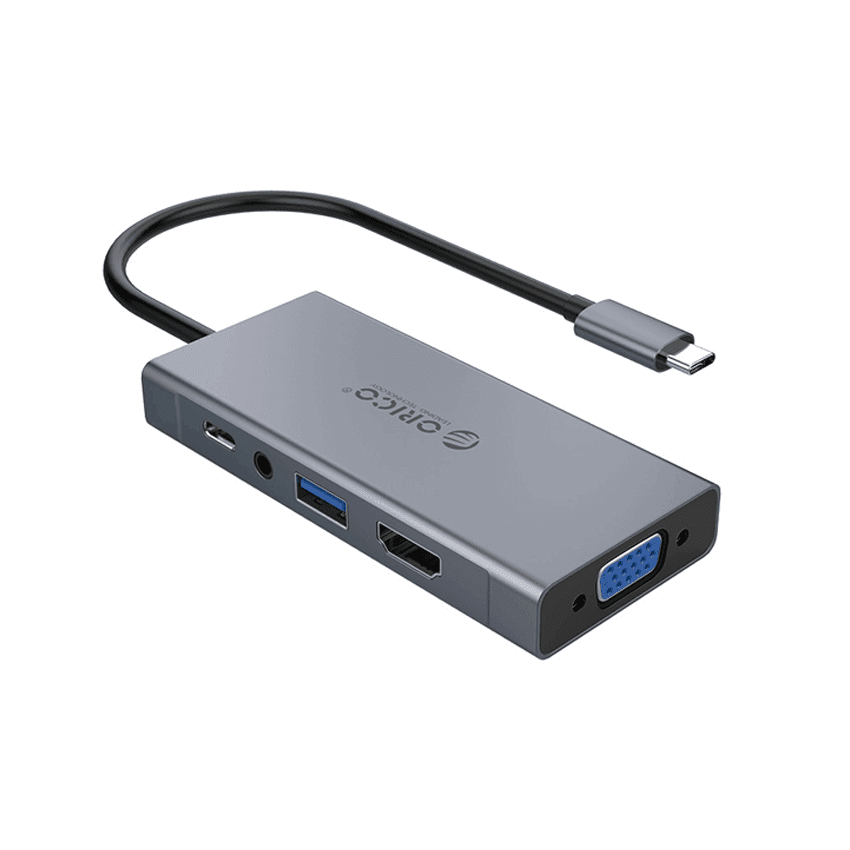 Cáp chuyển đổi 5 trong 1 Orico U501P-GY (từ USB Type C sang HDMI + USB3.0 + VGA +  AUDIO +  PD)