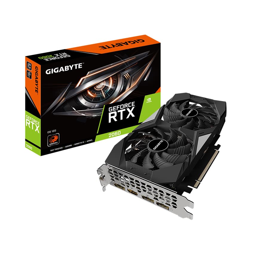 Card màn hình Gigabyte RTX 2060 D6 - 12GD (12GB GDDR6, 192-bit, HDMI+DP, 1x8-pin)
