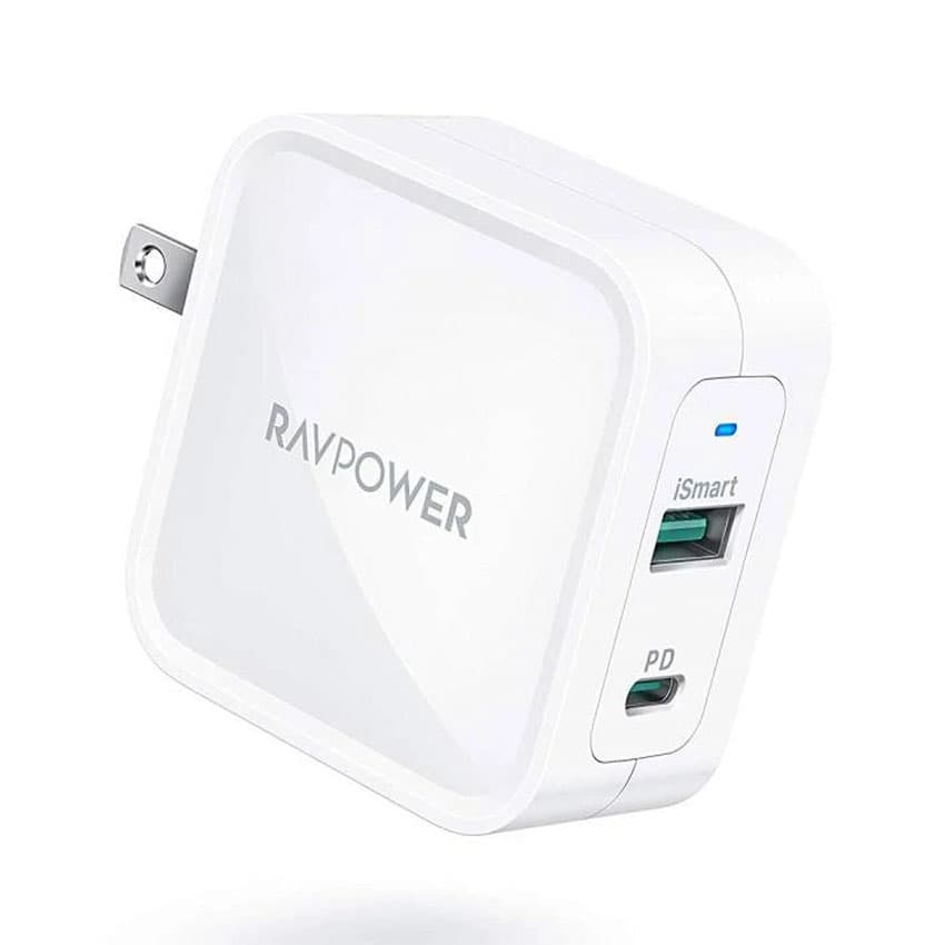 Củ sạc nhanh RavPower Pioneer RP-PC133 - PD 65W - 01 cổng Type C + 01 cổng USB - Màu trắng