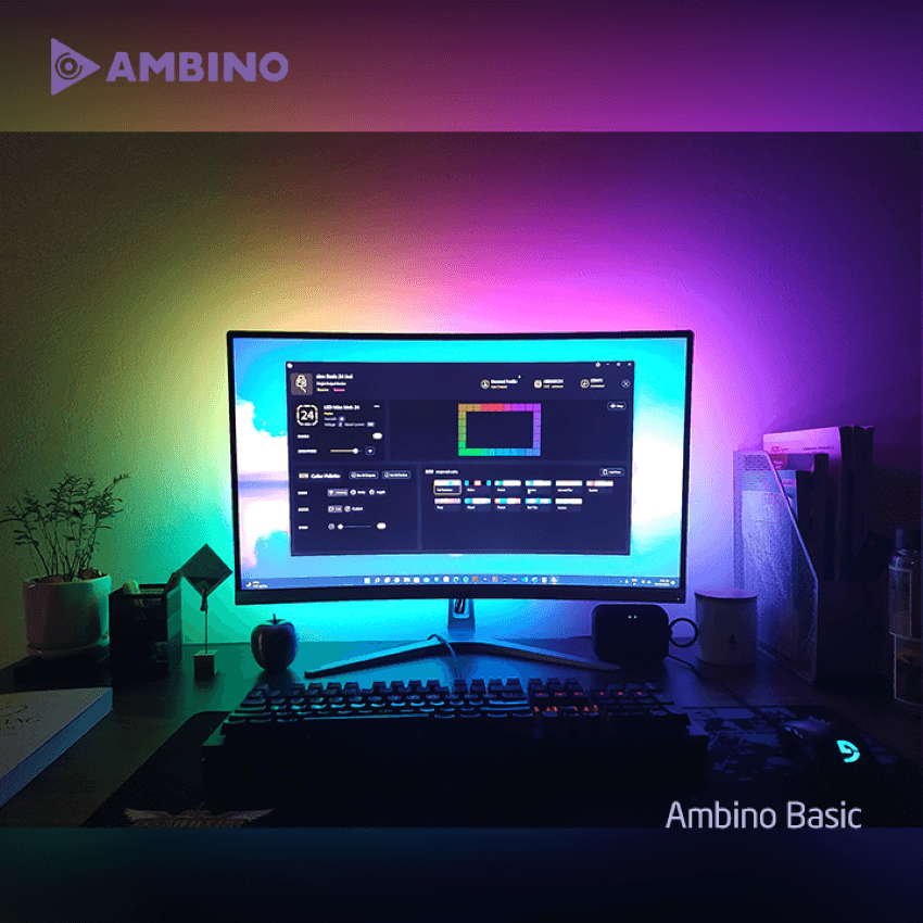 Bộ đèn LED dán màn hình Ambino Basic - Hỗ trợ màn từ 23 đến 27 inch - Điều khiển qua ứng dụng Adrilight
