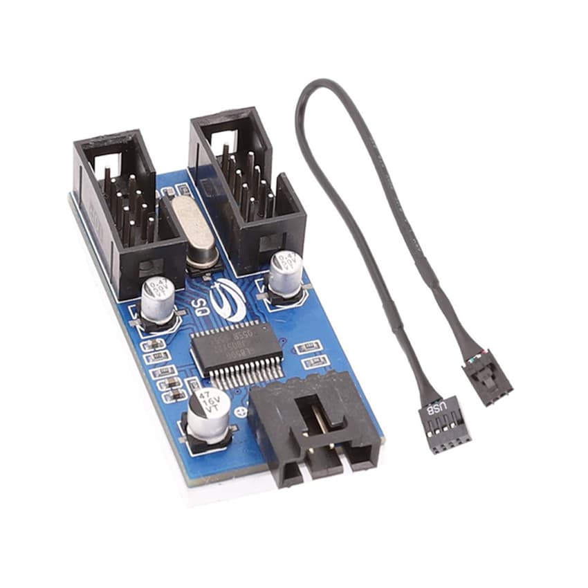 Bộ chia 01 cổng USB 9-pin trên bo mạch chủ thành 02 cổng USB 9-pin - Phụ kiện hỗ trợ lắp thêm fan LED RGB
