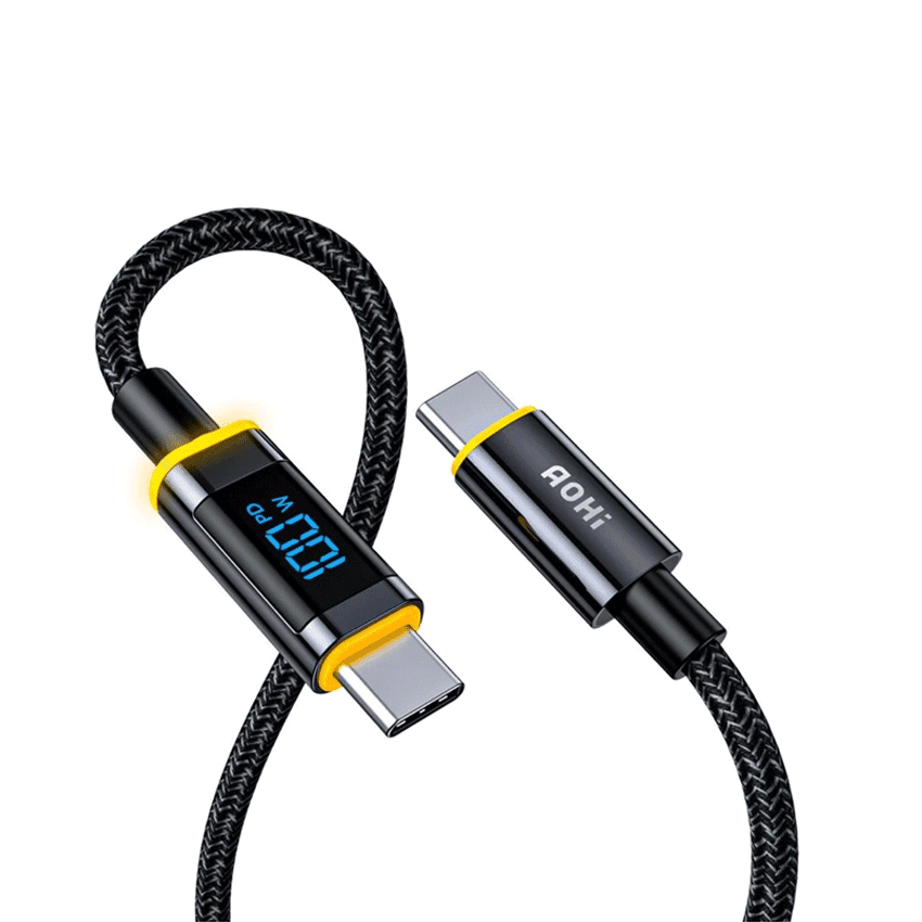 Cáp sạc đa năng AOHi Magline AOC-L010 (1.2m) - PD 100W - Hỗ trợ đèn báo công suất - Màu đen - Type C to Type C