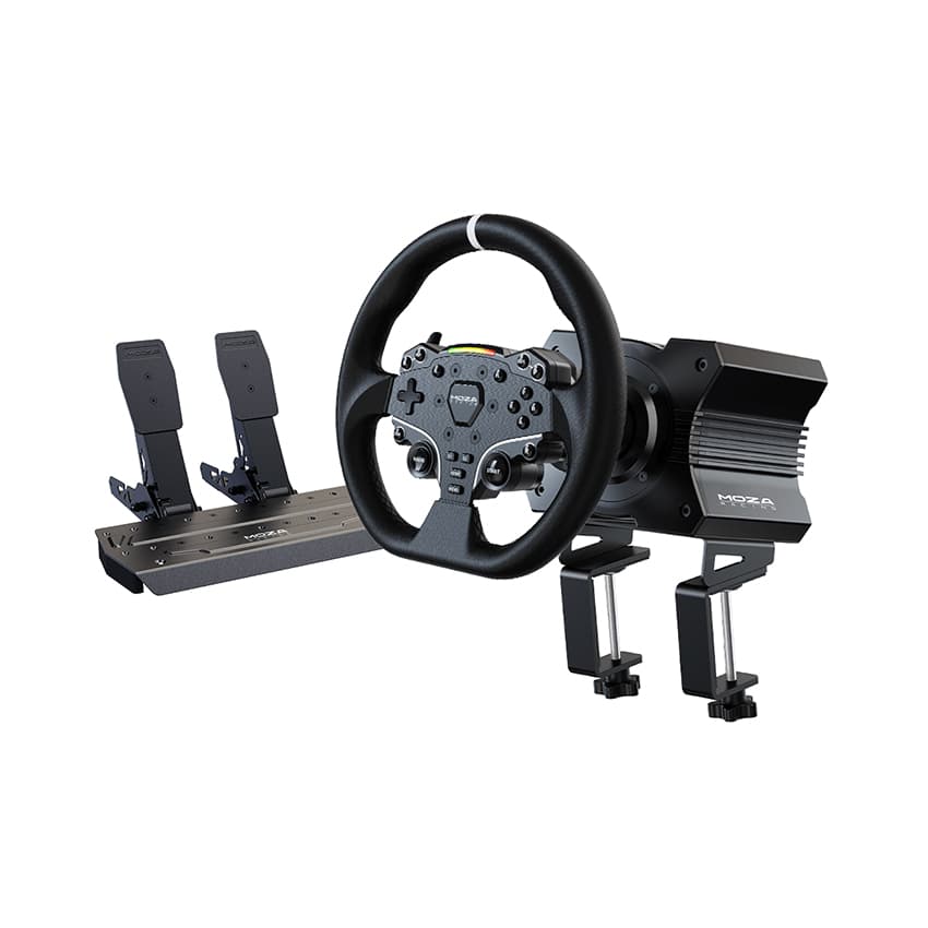 Bộ Vô Lăng Đua Xe Moza R5 Bundle (R5 Wheel Base,Vô lăng, Pedal, Ngàm kẹp bàn)