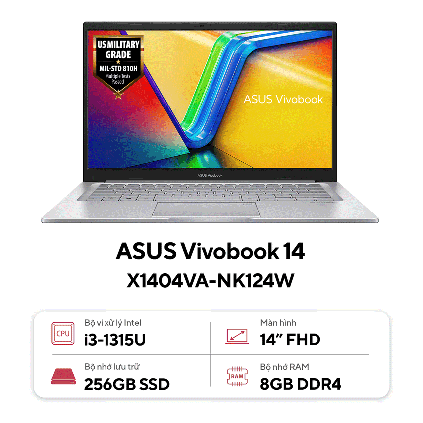 Laptop Asus X1404VA-NK124W(i3 1315U/8GB RAM/256GB SSD/14 FHD/Win11/Bạc)