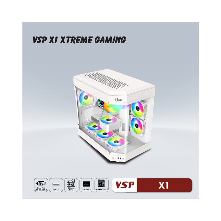 Vỏ Case VSP X1 EXTREME GAMING White (Mid Tower/Màu Trắng)