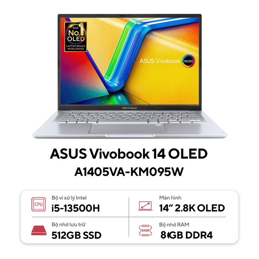 Laptop Asus VivoBook A1405VA-KM059W (i5 13500H/8GB RAM/512GB SSD/14 Oled/Win11/Bạc)