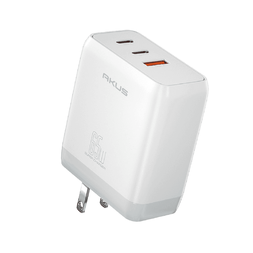 Củ sạc nhanh AKUS D34 - PD 65W - 01 cổng Type-A + 02 cổng Type-C - Màu trắng