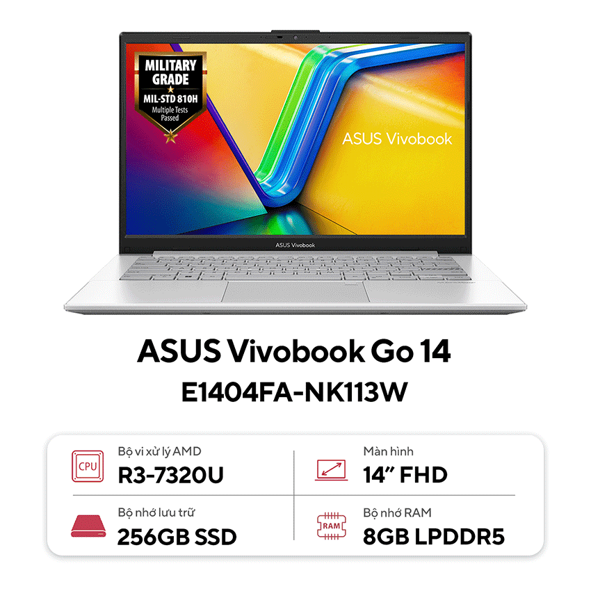 Laptop Asus VivoBook Go E1404FA-NK113W (R3 7320U/8GB RAM/256GB SSD/14 FHD/Win11/Bạc)