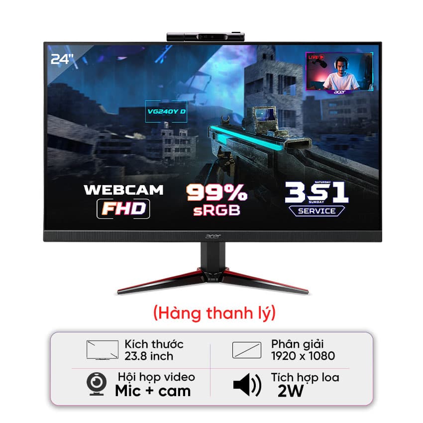 Màn hình Acer VG240Y D (23.8 inch/FHD/IPS/75Hz/1ms/Webcam)