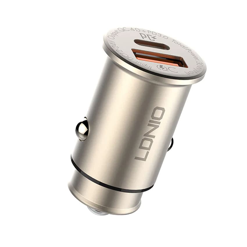 Tẩu sạc xe hơi LDNIO C506Q - PD 30W - 01 cổng USB-A + 01 cổng Type C - Màu vàng gold (SACP600)