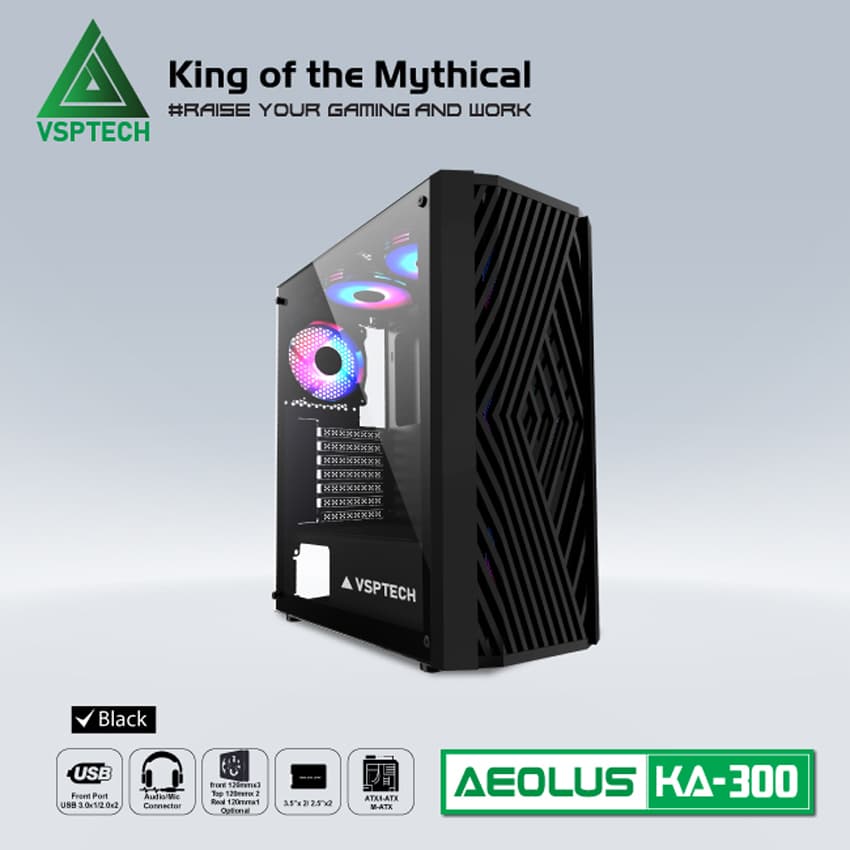 Vỏ Case VSP KA-300 Đen (ATX/Mid Tower/Màu Đen)