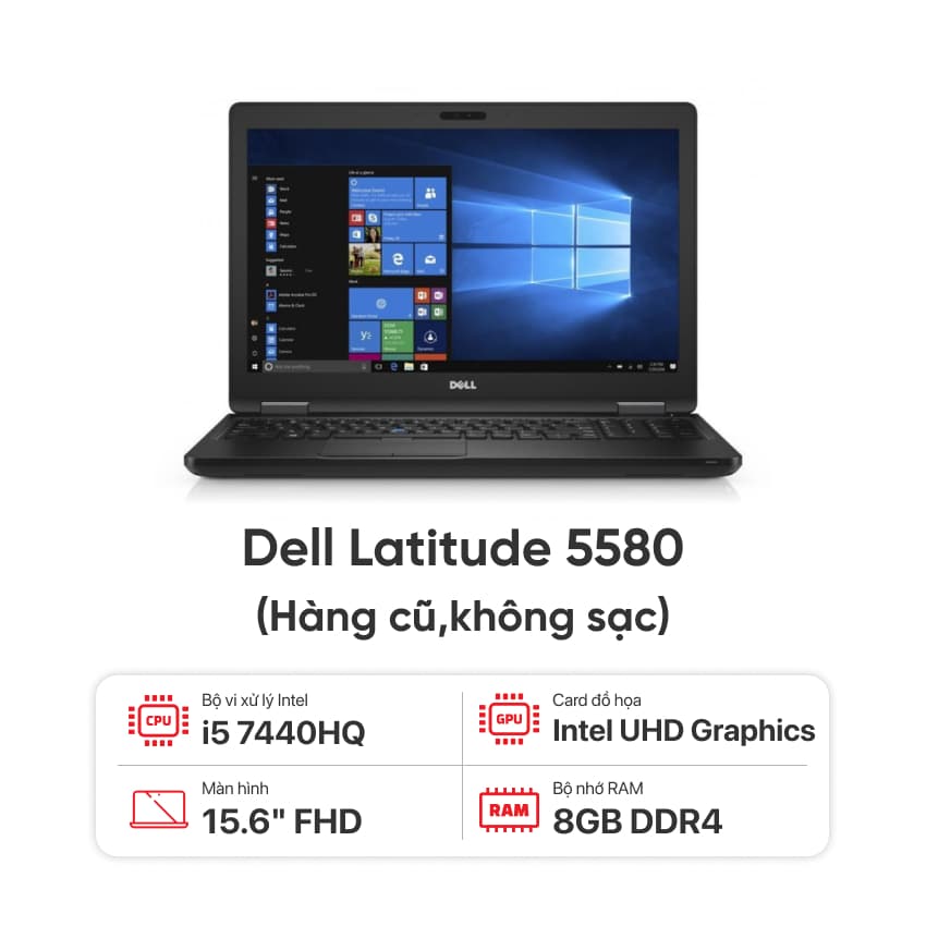 Laptop Dell Latitude 5580 I5 7440HQ/8GB RAM/256GB SSD/15.6&quot; FHD/VGA/Không sạc-Hàng cũ đẹp 95% 