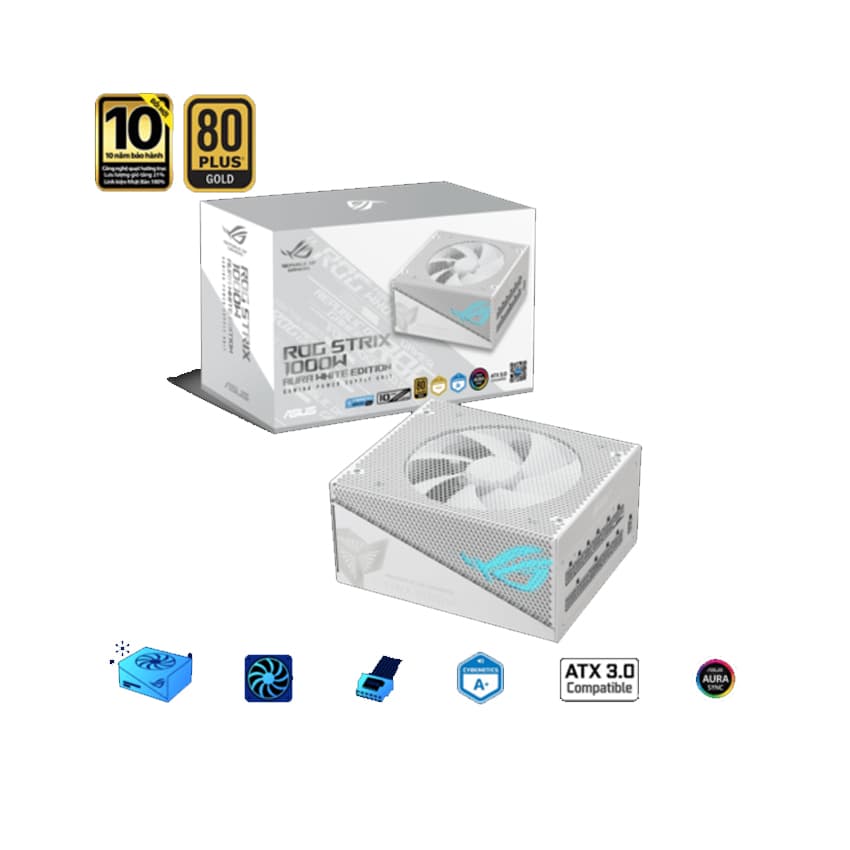 Nguồn Asus ROG STRIX 1000G AURA WHITE GAMING (ATX 3.0/PCIe Gen 5.0 /Full Modular/Màu Trắng)