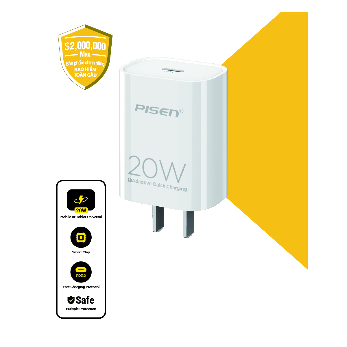 Củ sạc PISEN QUICK- Mr White USB-C 20W 