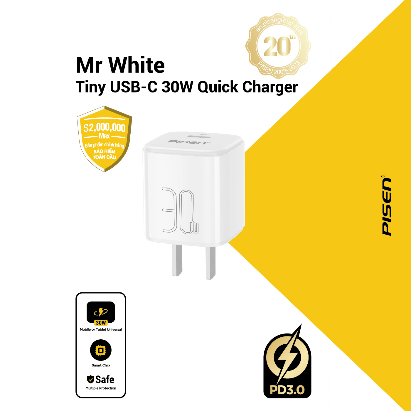 Củ sạc PISEN QUICK- Mr White Tiny USB-C 30W