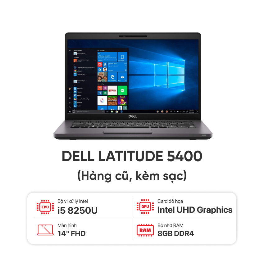 Laptop DELL Latitude 5400 I5 8250U / 8GB RAM / 256GB SSD / 14inch FHD / Kèm sạc - Hàng cũ đẹp