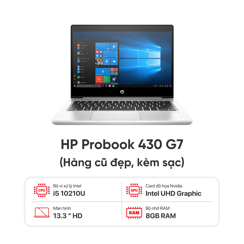 Laptop HP Probook 430 G7 / I5 10210U / 8GB RAM / 256GB  SSD / Màn 13.3 inch HD / Kèm sạc - Hàng cũ đẹp