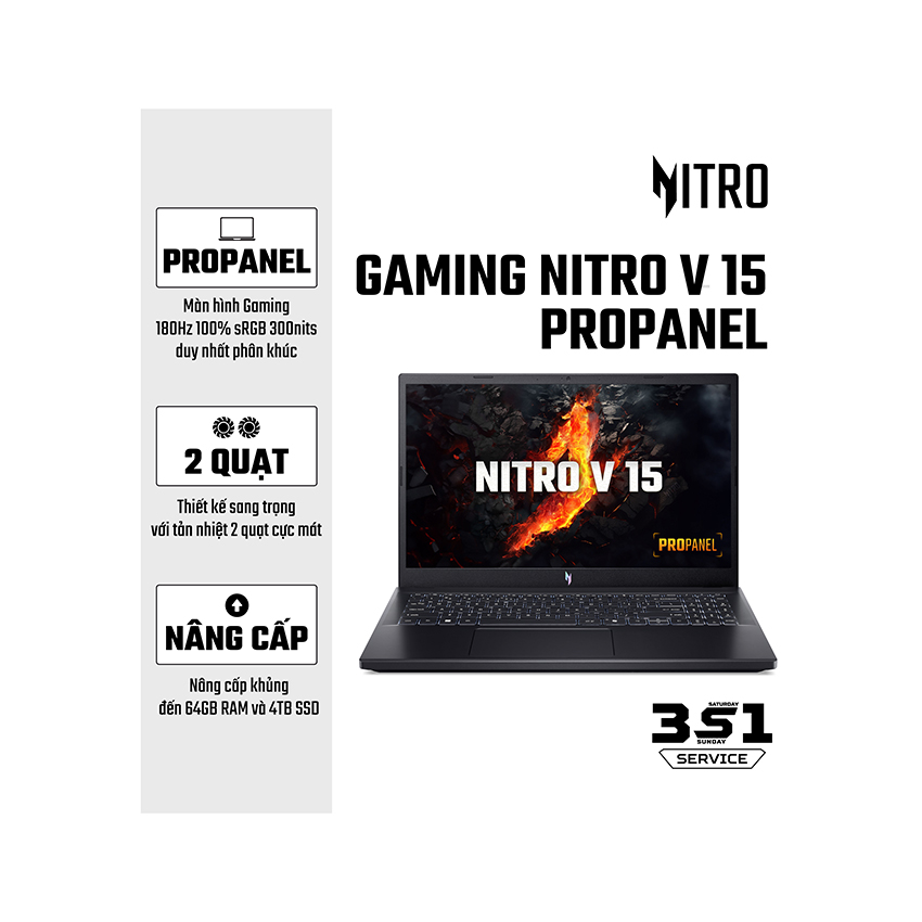  Laptop Acer Gaming Nitro V 15 Pro Panel ANV15-41-R7AP (NH.QPGSV.002) (Geforce RTX2050 4GB/R5-7535HS /16GB RAM/512GB SSD/15.6inch FHD 180Hz/Win11/Đen)