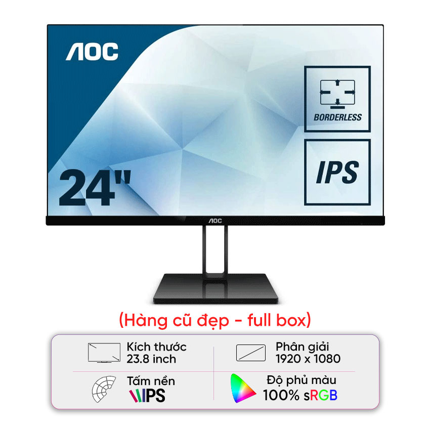 Màn hình AOC 24V2Q/74 (23.8 inch/FHD/IPS/75Hz/5ms/250nits/HDMI+DP) - Cũ đẹp (Full box)