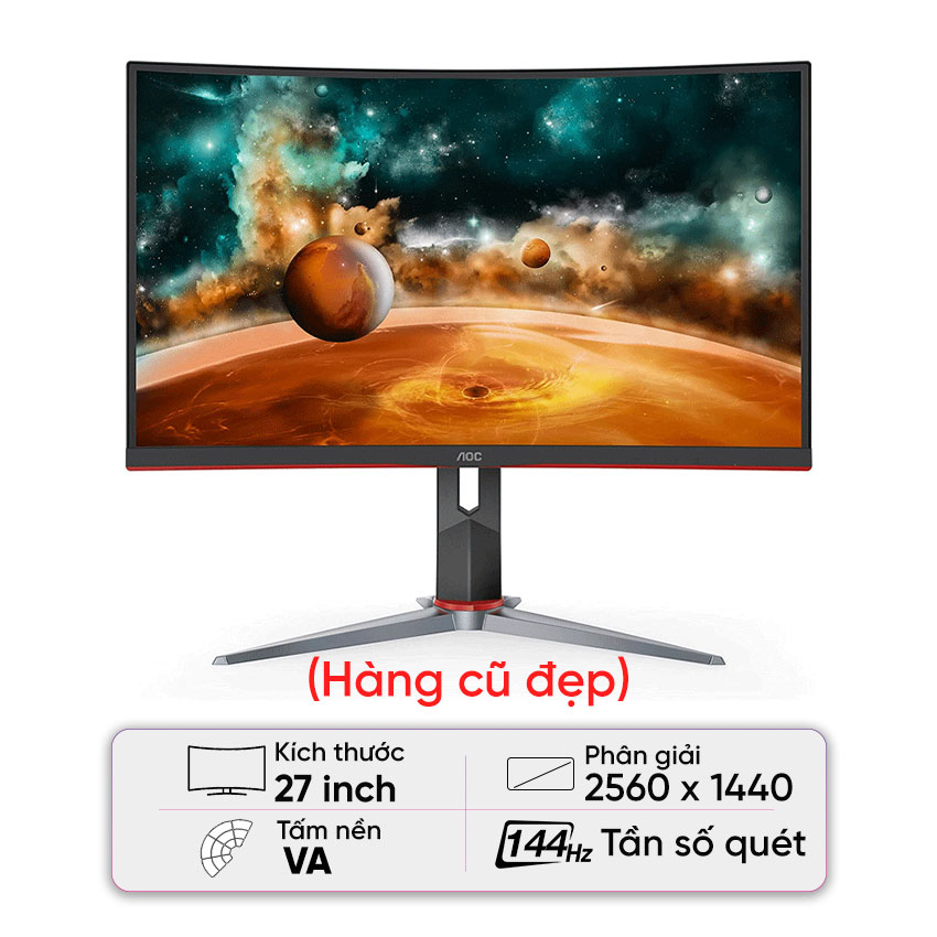 Màn hình Gaming AOC CQ27G2/74 (27inch/QHD/VA/144Hz/1ms/Cong) - Cũ đẹp (Box)