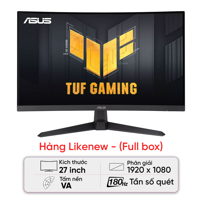 Màn hình ASUS TUF Gaming VG27VQ3B (27 inch/ FHD/VA/180Hz/1ms/Cong) - Likenew (Full box)