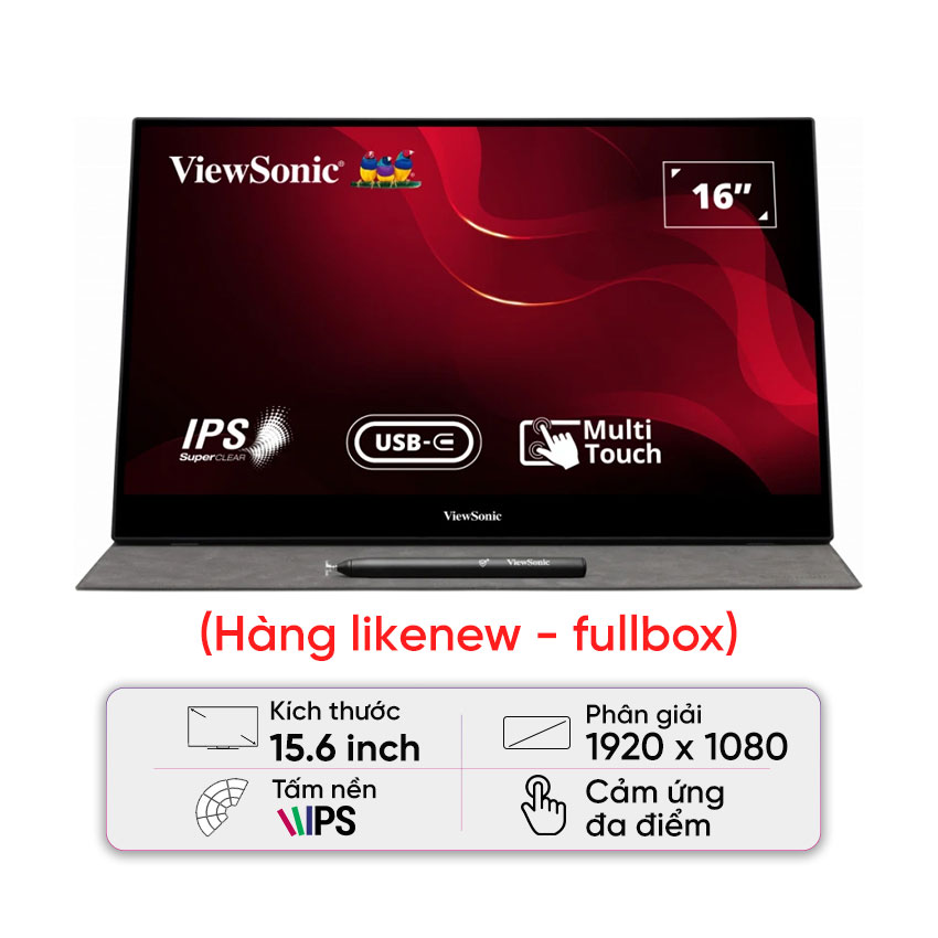 Màn hình di động Viewsonic TD1655 (15.6inch/FHD/IPS/6.5ms/60Hz/250nits/MiniHDMI+USBTypeC+Audio/15000hrs/Touch) - Likenew (Full box)