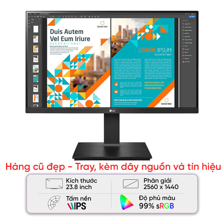 Màn hình LG 24QP550-B (23.8inch/QHD/IPS/75Hz/5ms) - Cũ đẹp (Tray, kèm cáp DP, nguồn)
